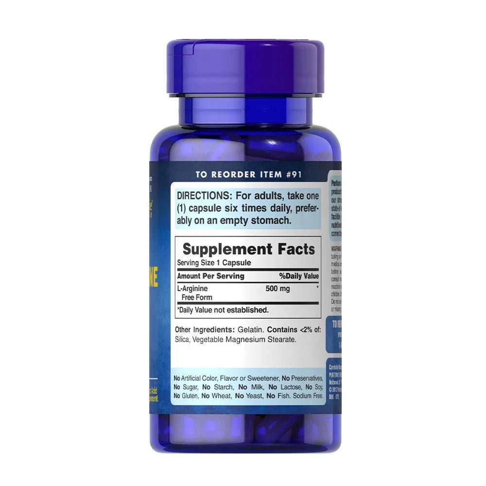 Puritan's Pride L - Arginine 500 mg (100 Capsules) - RX Supplements