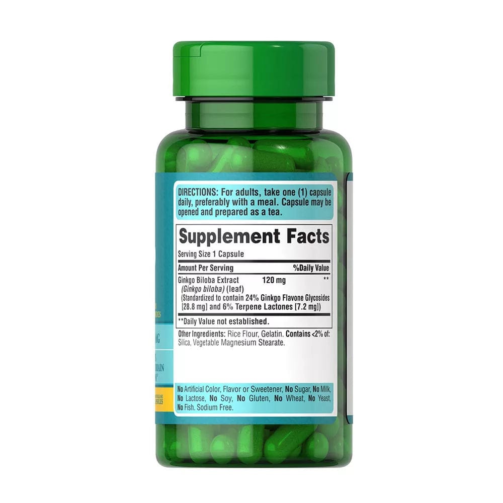 Puritan's Pride Ginkgo Biloba Standardized Extract 120 mg (100 Capsules) - RX Supplements