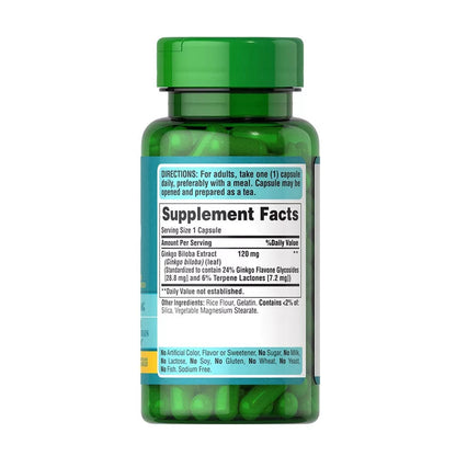 Puritan's Pride Ginkgo Biloba Standardized Extract 120 mg (100 Capsules) - RX Supplements